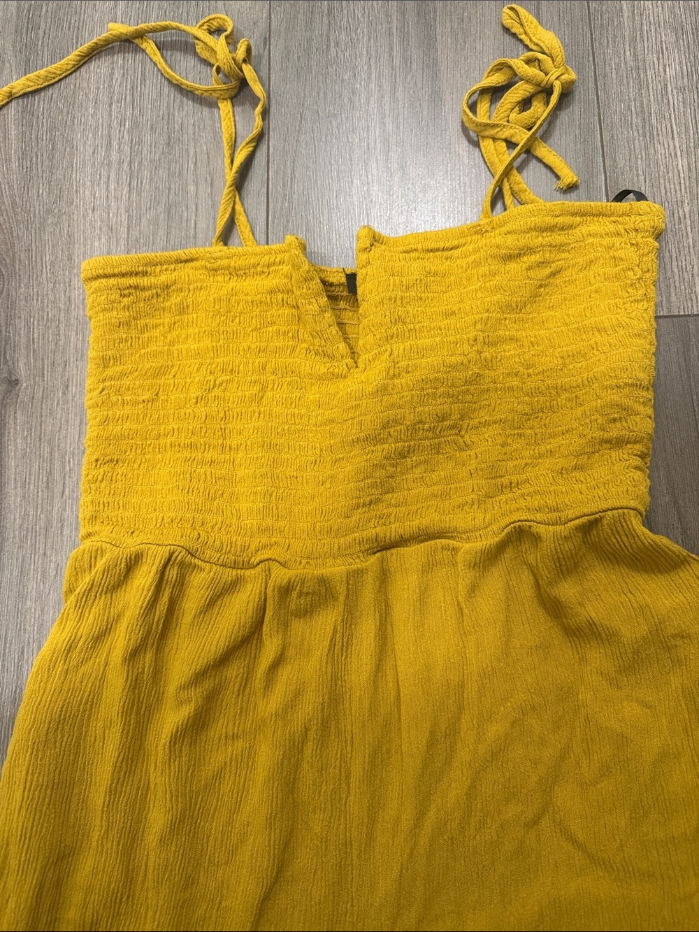 Forever 21 Mustard Yellow Smocked Wide-Leg Jumpsuit - Picture 2 of 3